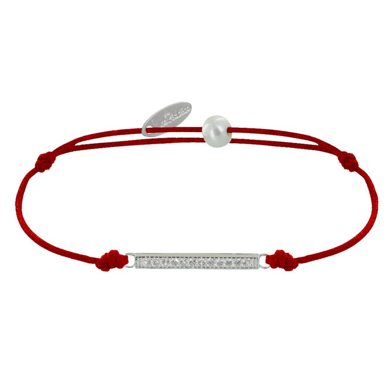 Bracelet Lien Argent 925 Petite Barrette de Strass - Rouge