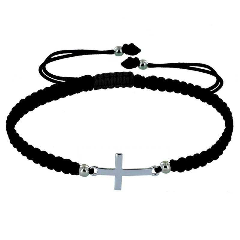 Bracelet Argent 925 Croix Lien Tréssé - Classics - Noir