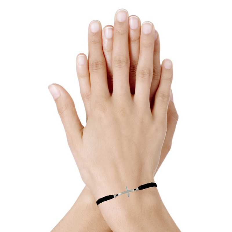 Bracelet Argent 925 Croix Lien Tréssé - Classics - Noir - vue 2