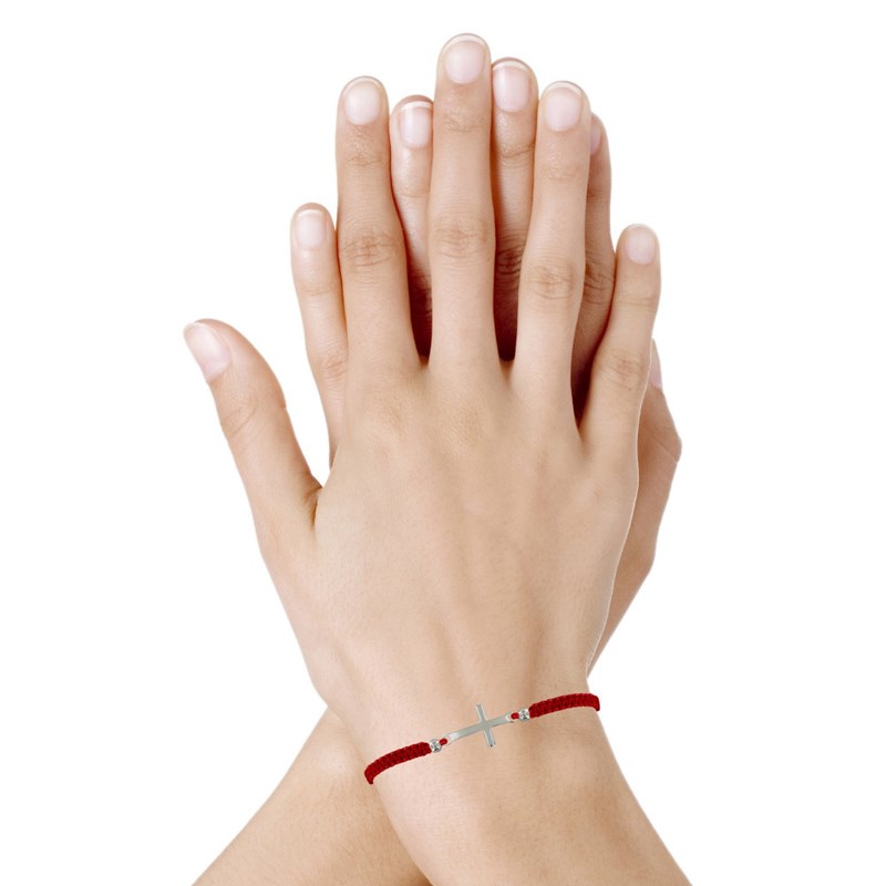 Bracelet Argent 925 Croix Lien Tréssé - Classics - Rouge - vue 2