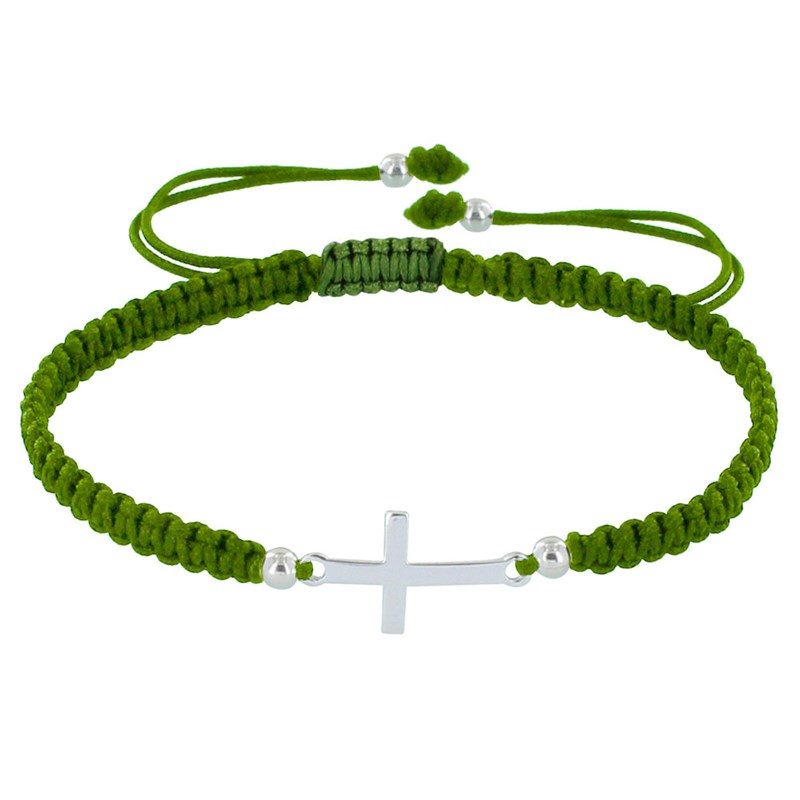Bracelet Argent 925 Croix Lien Tréssé - Classics - Vert kaki