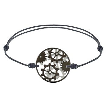 Bracelet Lien Homme Rouages Médaille Réversible Argent 925 et Ruthénium - Gris