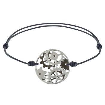 Bracelet Lien Homme Rouages Médaille Réversible Argent 925 et Ruthénium - Gris