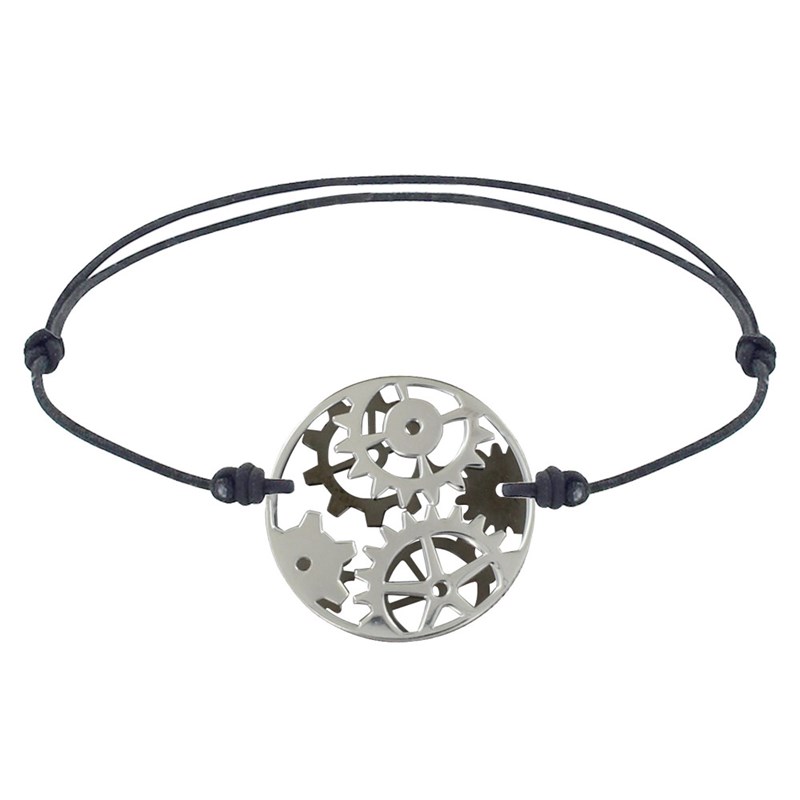 Bracelet Lien Homme Rouages Médaille Réversible Argent 925 et Ruthénium - Gris - vue 2