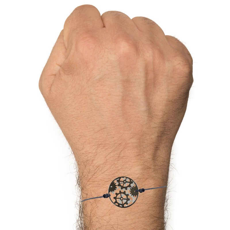 Bracelet Lien Homme Rouages Médaille Réversible Argent 925 et Ruthénium - Gris - vue 3