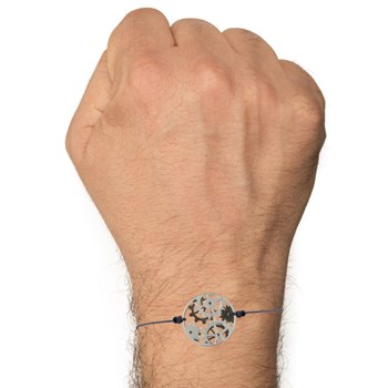 Bracelet Lien Homme Rouages Médaille Réversible Argent 925 et Ruthénium - Gris