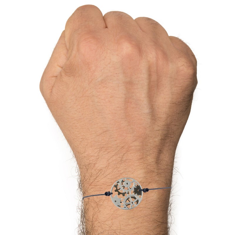 Bracelet Lien Homme Rouages Médaille Réversible Argent 925 et Ruthénium - Gris - vue 4