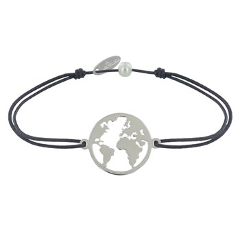 Bracelet Lien Médaille Argent 925 Ronde Mappemonde - Gris