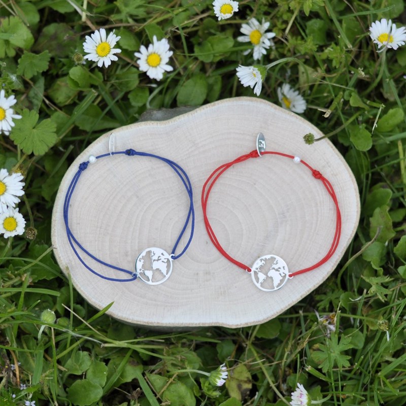 Bracelet Lien Médaille Argent 925 Ronde Mappemonde - Gris - vue 3