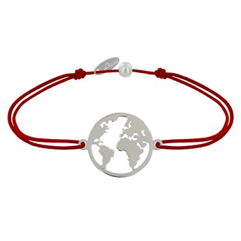Bracelet Lien Médaille Argent 925 Ronde Mappemonde - Rouge