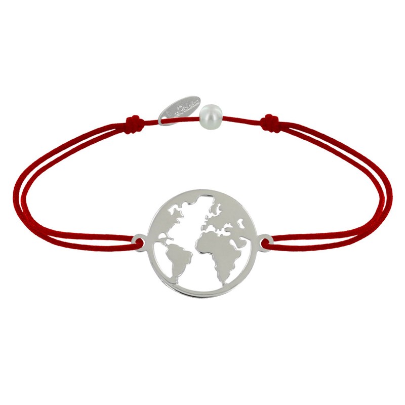 Bracelet Lien Médaille Argent 925 Ronde Mappemonde - Rouge