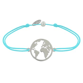 Bracelet Lien Médaille Argent 925 Ronde Mappemonde - Turquoise