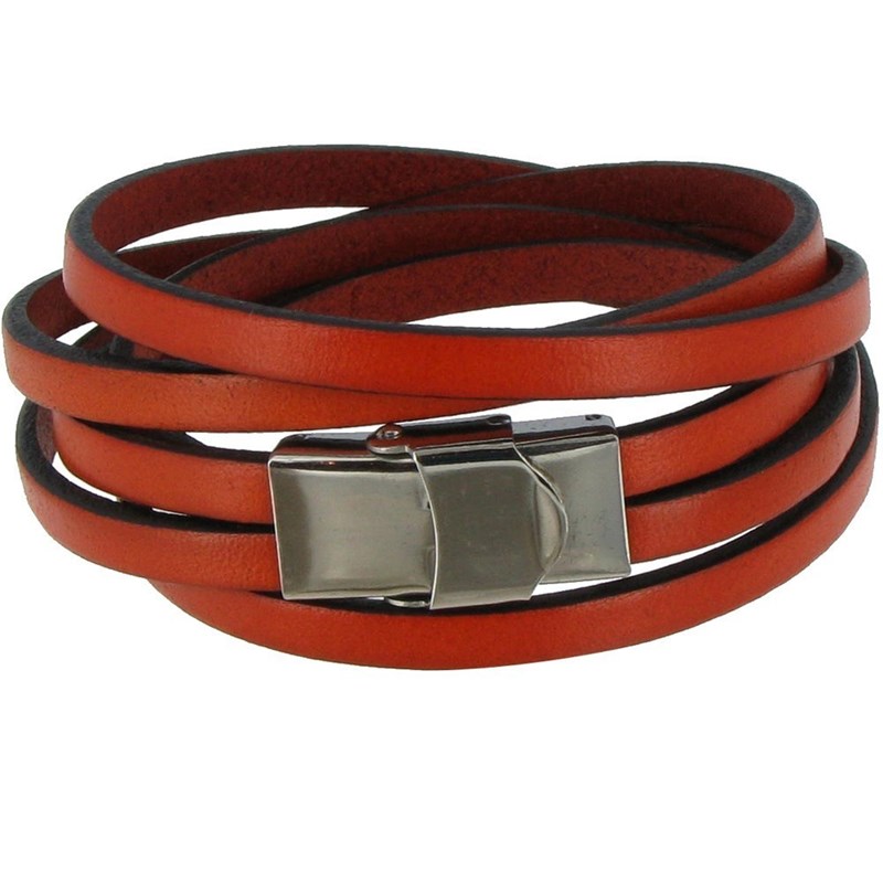 Bracelet Cuir et Fermoir Acier Inoxydable - Colors - Orange
