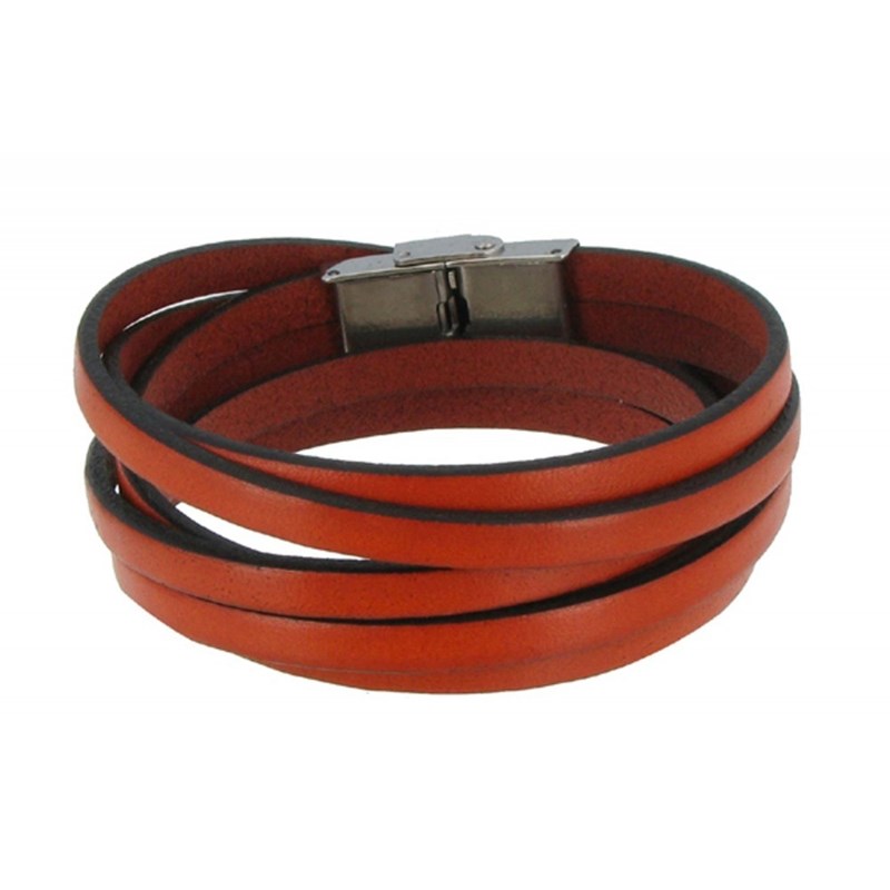 Bracelet Cuir et Fermoir Acier Inoxydable - Colors - Orange - vue 2