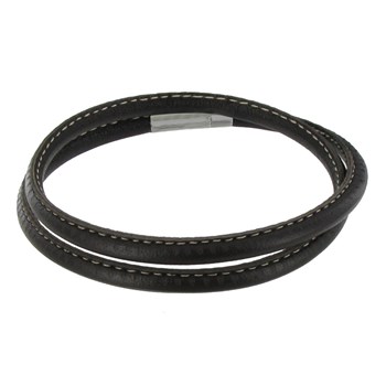 Bracelet Homme Cuir Marron Fin Cousu Fermoir Acier Inoxydable - Classics - Beige