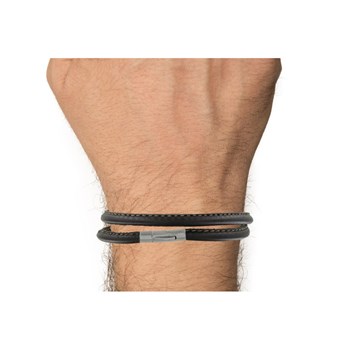 Bracelet Homme Cuir Marron Fin Cousu Fermoir Acier Inoxydable - Classics - Beige