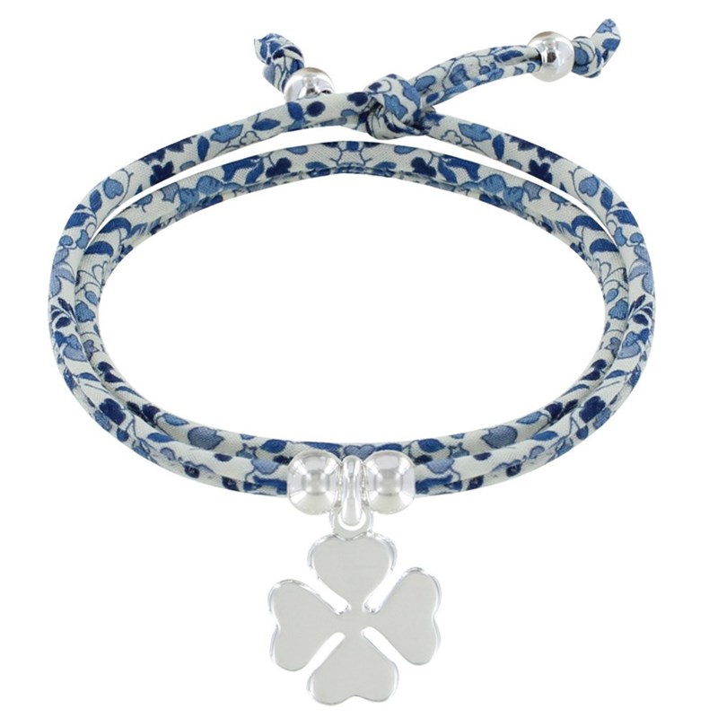 Bracelet Double Tour Lien Liberty et Trèfle Argent 925 - Colors - Bleu Navy