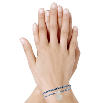Bracelet Double Tour Lien Liberty et Trèfle Argent 925 - Colors - Bleu Navy