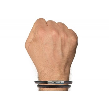 Bracelet Homme Cuir Noir Fin Cousu Fermoir Acier Inoxydable - Classics - Rouge