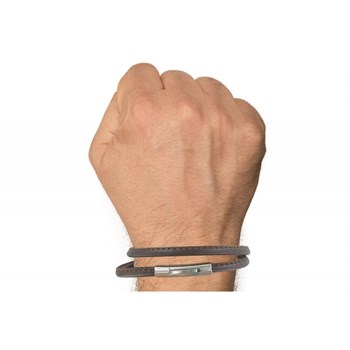 Bracelet Homme Cuir Marron Fin Cousu Fermoir Acier Inoxydable - Classics - Orange