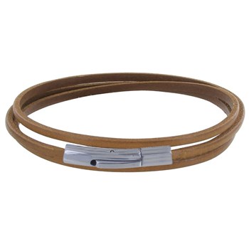 Bracelet Femme Cuir Plat Fermoir Acier Inoxydable - Classics - Marron clair
