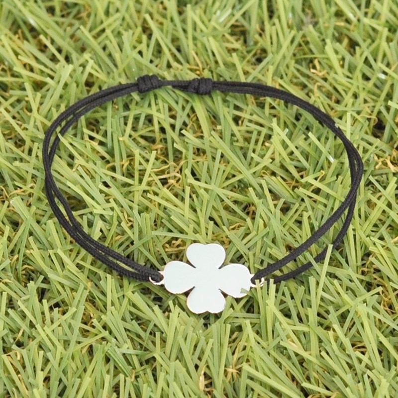 Bracelet Argent 925 Trèfle sur Lien - Noir - vue 3