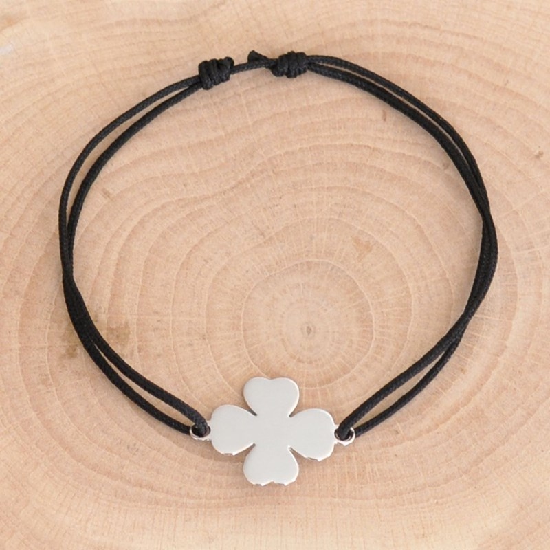 Bracelet Argent 925 Trèfle sur Lien - Noir - vue 4