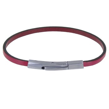 Bracelet Femme Cuir Simple Plat Fermoir Acier Inoxydable - Fuchsia