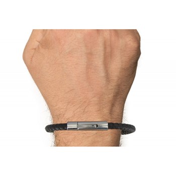 Bracelet Homme Cuir Tréssé Rond Fermoir Acier Inoxydable - Classics - Noir