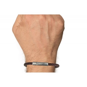Bracelet Homme Cuir Tréssé Rond Fermoir Acier Inoxydable - Classics - Marron clair
