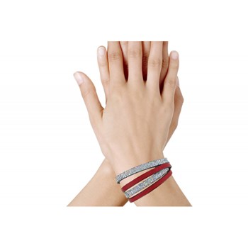 Bracelet Cuir Deux Lanières et Paillettes Fermoir Acier Inoxydable - Classics - Rouge