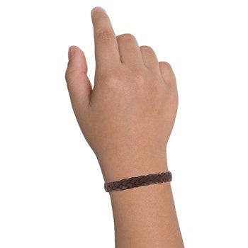 Bracelet Enfant Cuir Marron Foncé Tréssé Plat Fermoir Acier Inoxydable