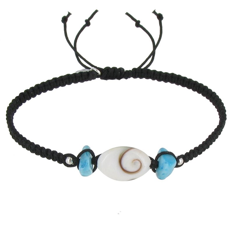 Bracelet Lien Tréssé Pavés de Larimar et Oeil de Ste Lucie - Noir