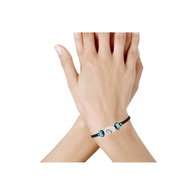 Bracelet Lien Tréssé Pavés de Larimar et Oeil de Ste Lucie - Noir - vue 2