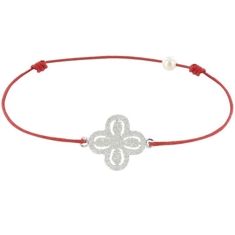 Bracelet Lien Argent 925 Fleur de Strass - Classics - Rouge