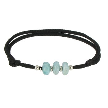 Bracelet Lien Noir 3 Rondelles de Larimar et d'Argent