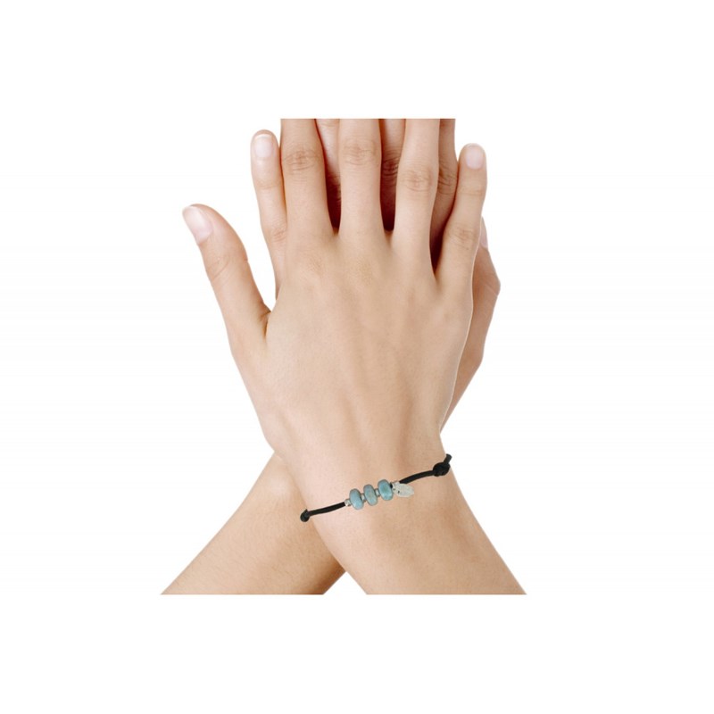 Bracelet Lien Noir 3 Rondelles de Larimar et d'Argent - vue 2
