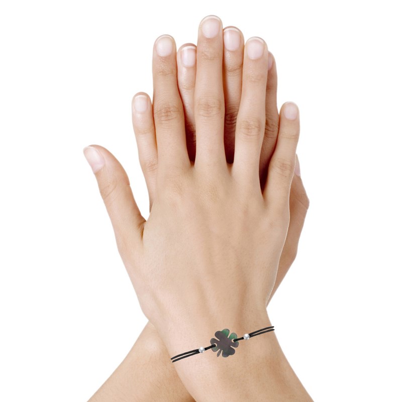 Bracelet Trèfle Nacre Grise et Perles d'Argent 925 - Classics - Noir - vue 2