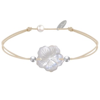 Bracelet Lien Fleur de Nacre Ivoire et Perles d'Argent 925 - Classics - Beige clair