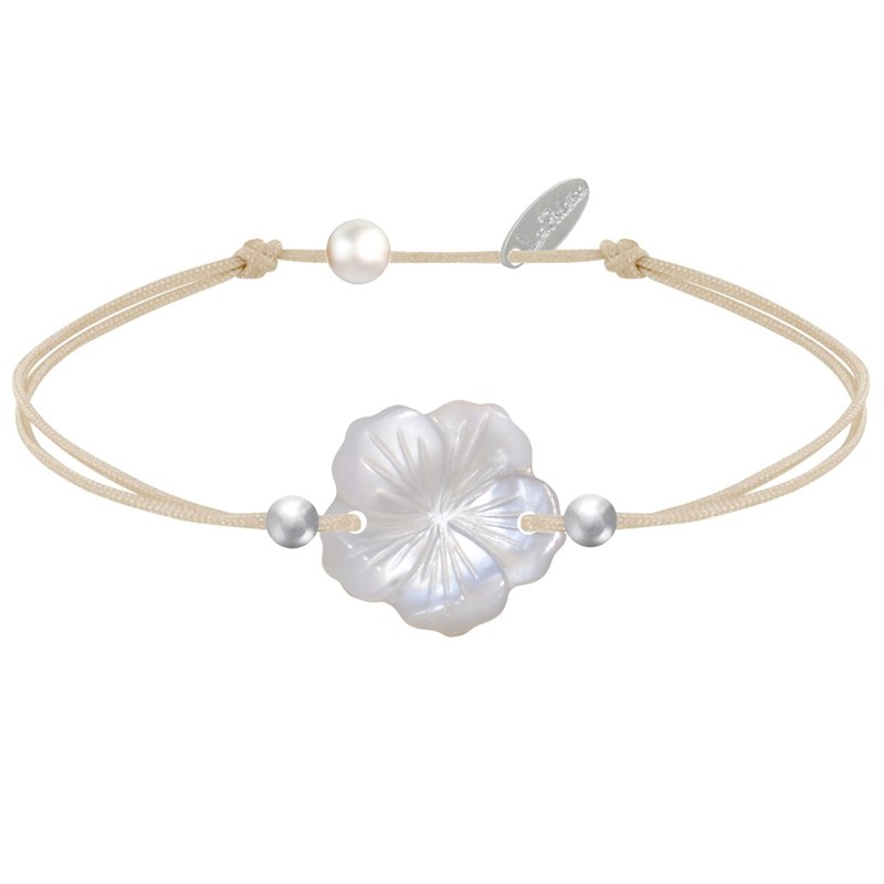 Bracelet Lien Fleur de Nacre Ivoire et Perles d'Argent 925 - Classics - Beige clair