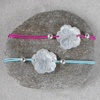 Ivory Mother-of-Pearl Flower and 925 Silver Beads Link Bracelet - Classics - Grey