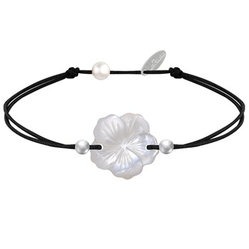 Ivory Mother-of-Pearl Flower and 925 Silver Beads Link Bracelet - Classics - Black