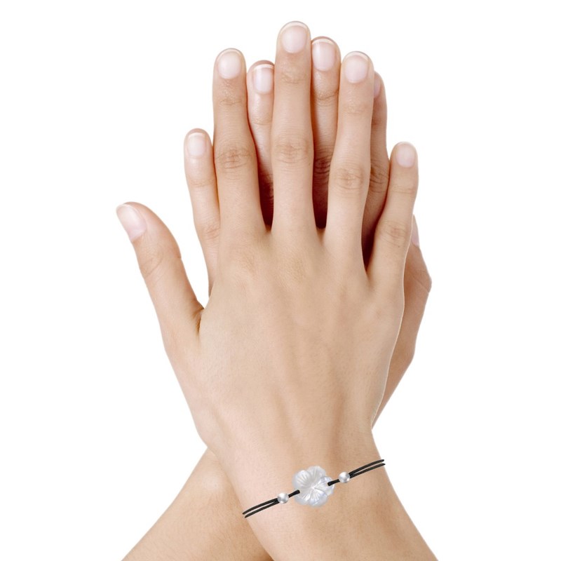 Bracelet Lien Fleur de Nacre Ivoire et Perles d'Argent 925 - Classics - Noir - vue 2