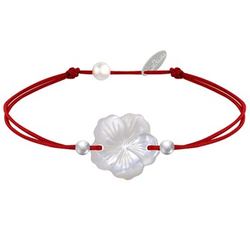 Bracelet Lien Fleur de Nacre Ivoire et Perles d'Argent 925 - Classics - Rouge
