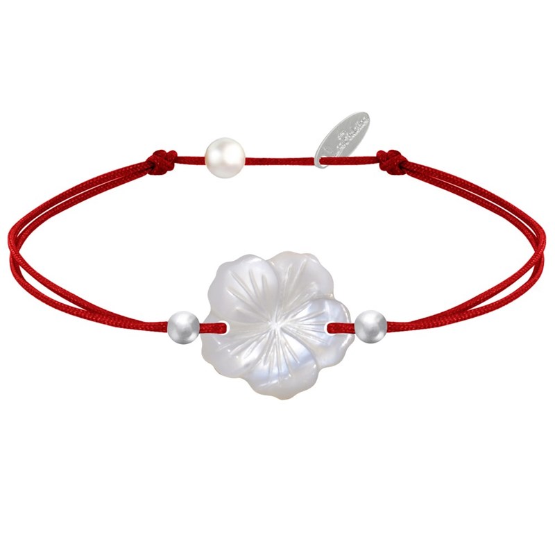 Bracelet Lien Fleur de Nacre Ivoire et Perles d'Argent 925 - Classics - Rouge