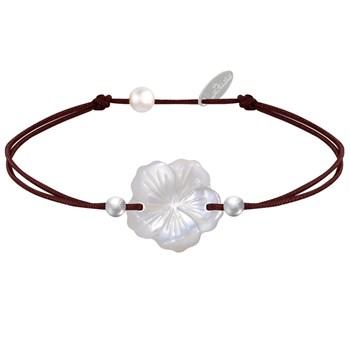 Ivory Mother-of-Pearl Flower and 925 Silver Beads Link Bracelet - Classics - Dark Brown