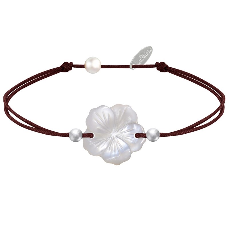 Bracelet Lien Fleur de Nacre Ivoire et Perles d'Argent 925 - Classics - Marron foncé