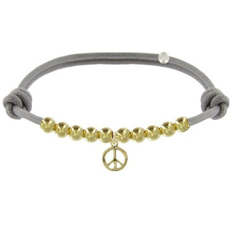 Bracelet Médaille Peace and Love et Perles Plaquées Or - Classics - Gris