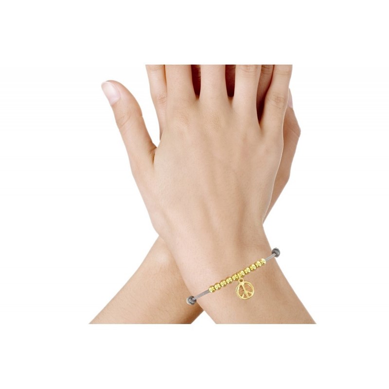 Bracelet Médaille Peace and Love et Perles Plaquées Or - Classics - Gris - vue 2