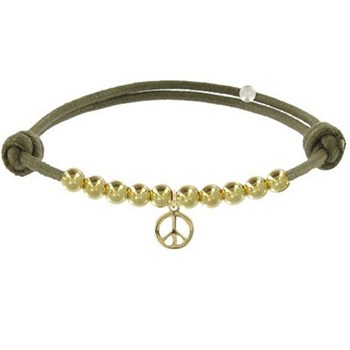 Bracelet Médaille Peace and Love et Perles Plaquées Or - Classics - Vert kaki